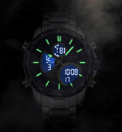 Vyriškas laikrodis NAVIFORCE LUXURY su apšvietimu, plienine apyranke, 4 spalvos