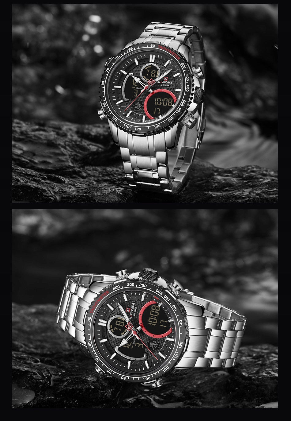 Vyriškas laikrodis NAVIFORCE LUXURY su apšvietimu, plienine apyranke, 4 spalvos