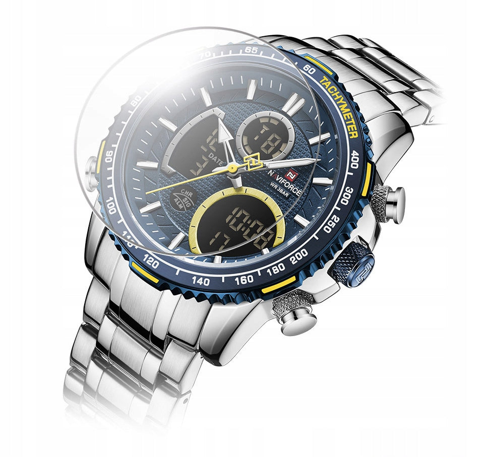 Vyriškas laikrodis NAVIFORCE LUXURY su apšvietimu, plienine apyranke, 4 spalvos