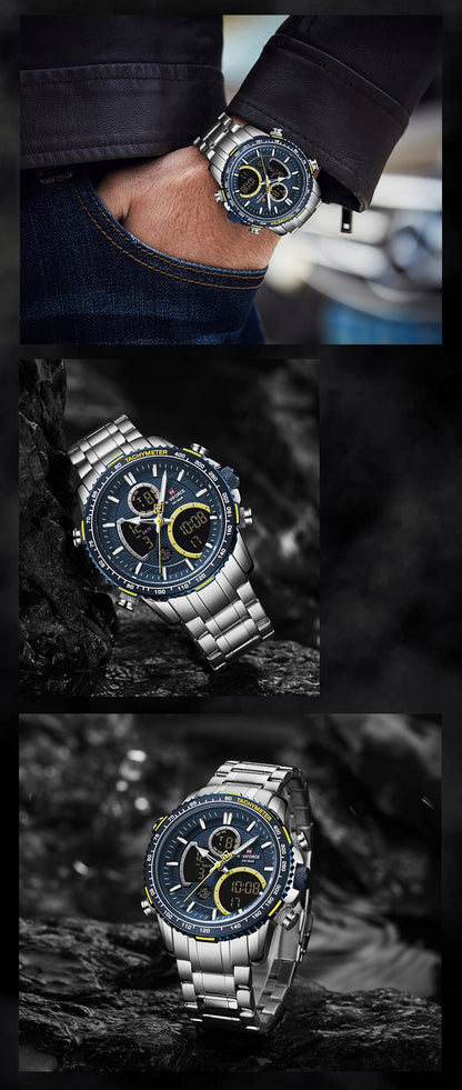 Vyriškas laikrodis NAVIFORCE LUXURY su apšvietimu, plienine apyranke, 4 spalvos