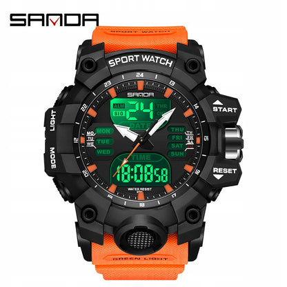 Vyriškas LED laikrodis SANDA – sportinis, karinis, 50 m atsparumas vandeniui