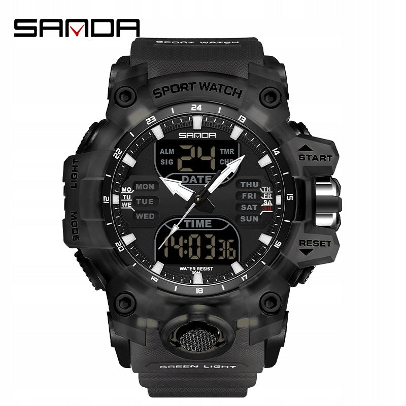 Vyriškas LED laikrodis SANDA – sportinis, karinis, 50 m atsparumas vandeniui