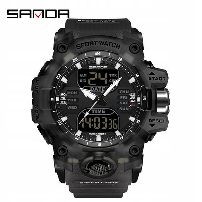 Vyriškas LED laikrodis SANDA – sportinis, karinis, 50 m atsparumas vandeniui