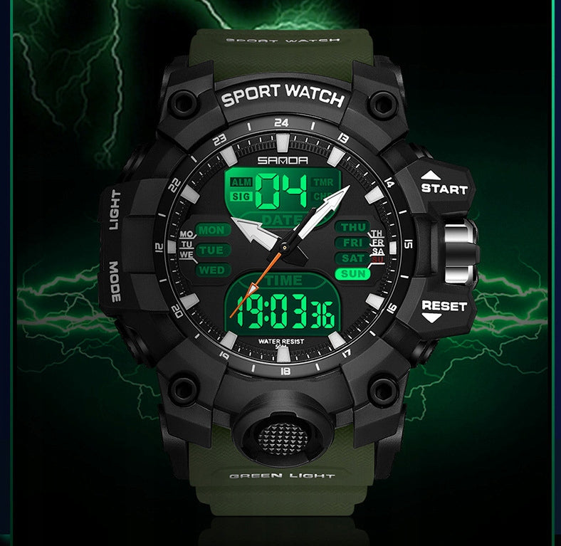 Vyriškas LED laikrodis SANDA – sportinis, karinis, 50 m atsparumas vandeniui