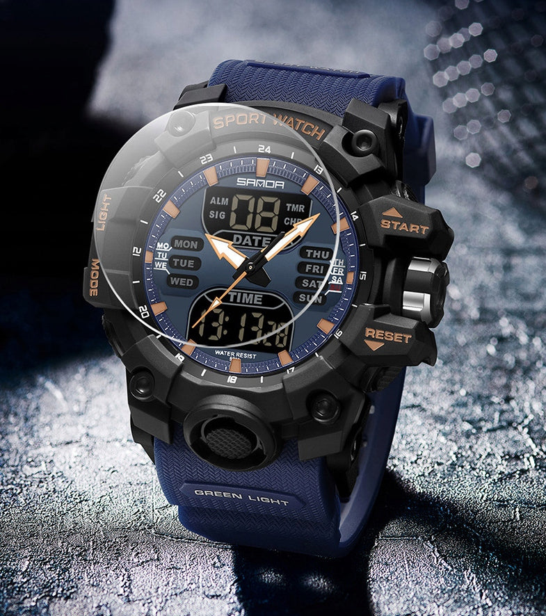 Vyriškas LED laikrodis SANDA – sportinis, karinis, 50 m atsparumas vandeniui