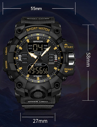 Vyriškas LED laikrodis SANDA – sportinis, karinis, 50 m atsparumas vandeniui