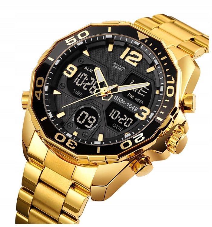 Vyriškas laikrodis SKMEI apyrankė sidabrinis juodas auksas