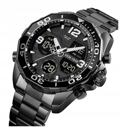 Vyriškas laikrodis SKMEI apyrankė sidabrinis juodas auksas