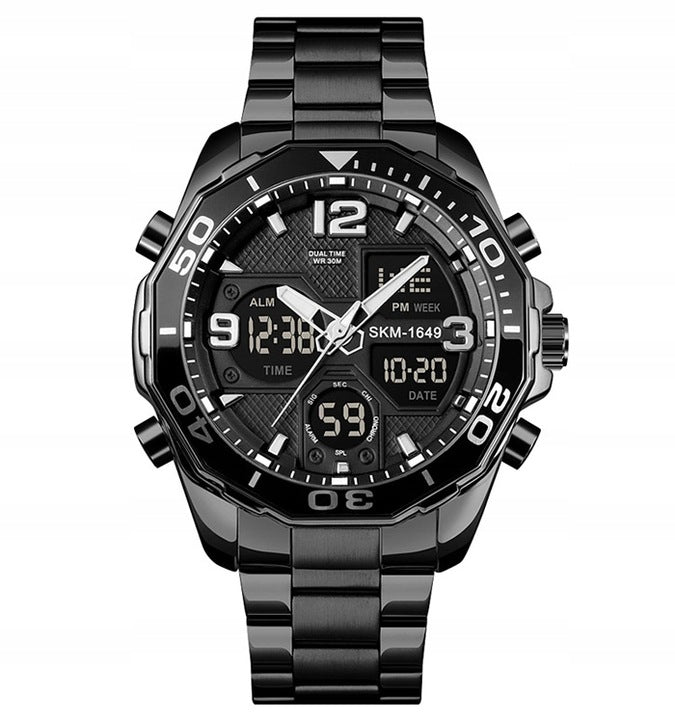 Vyriškas laikrodis SKMEI apyrankė sidabrinis juodas auksas