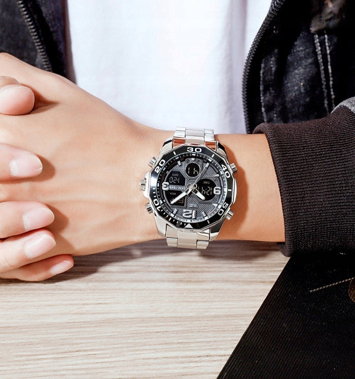 Vyriškas laikrodis SKMEI apyrankė sidabrinis juodas auksas