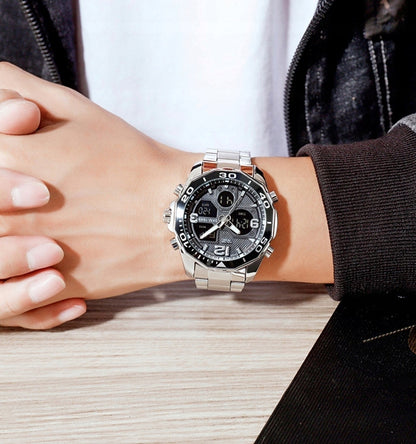 Vyriškas laikrodis SKMEI apyrankė sidabrinis juodas auksas