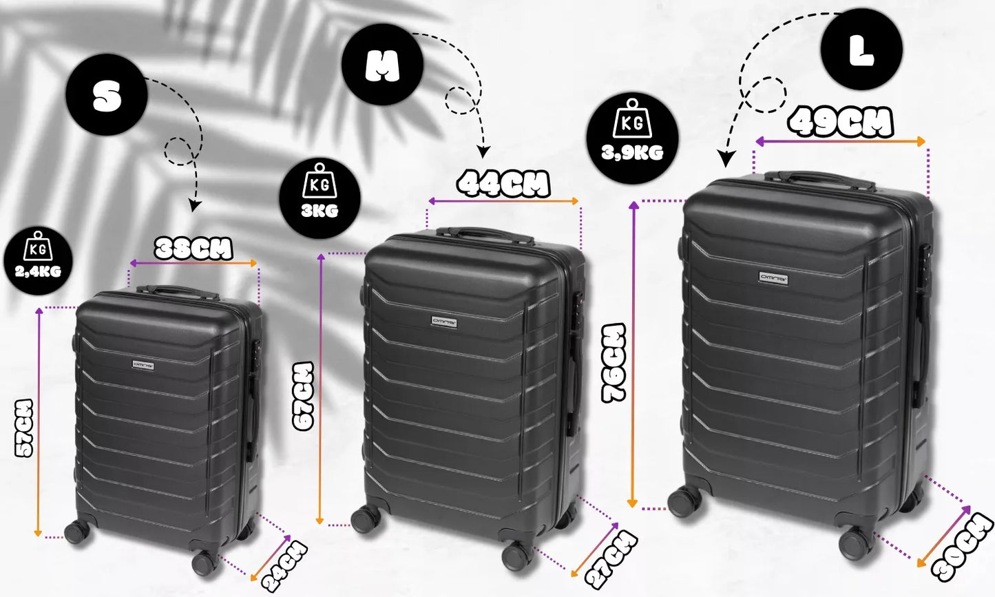 3 kelioninių lagaminų rinkinys 3in1 ABS bagažas lagaminas ant ratukų 94L+63L+40L