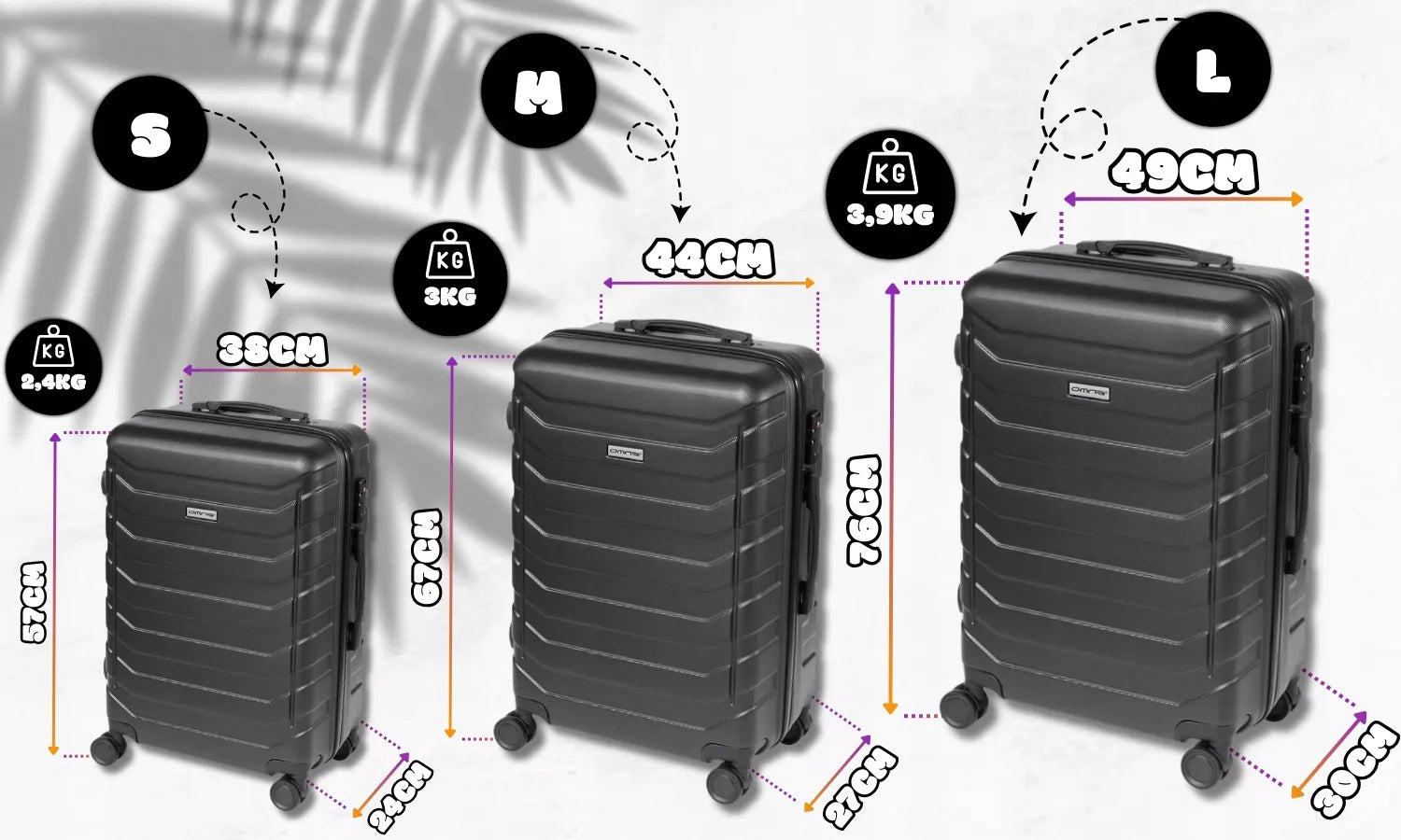 3 kelioninių lagaminų rinkinys 3in1 ABS bagažas lagaminas ant ratukų 94L+63L+40L