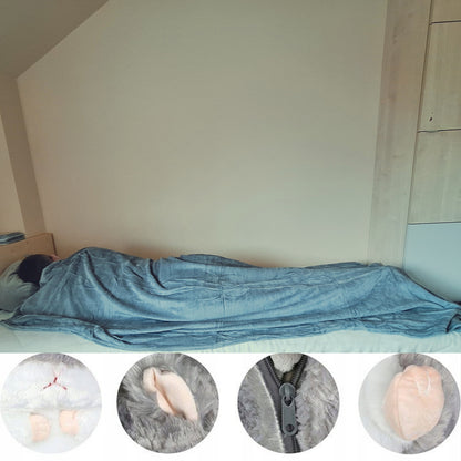 Rinkinys 3in1 Antklodė-Masiuotė Hamsteris Pilkas Minkštas Žaislas Pliušinis Pagalvėlė Antklodėlė 2in1