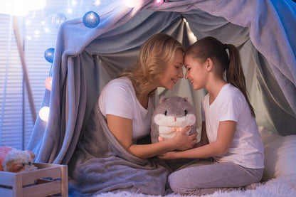 Rinkinys 3in1 Antklodė-Masiuotė Hamsteris Pilkas Minkštas Žaislas Pliušinis Pagalvėlė Antklodėlė 2in1