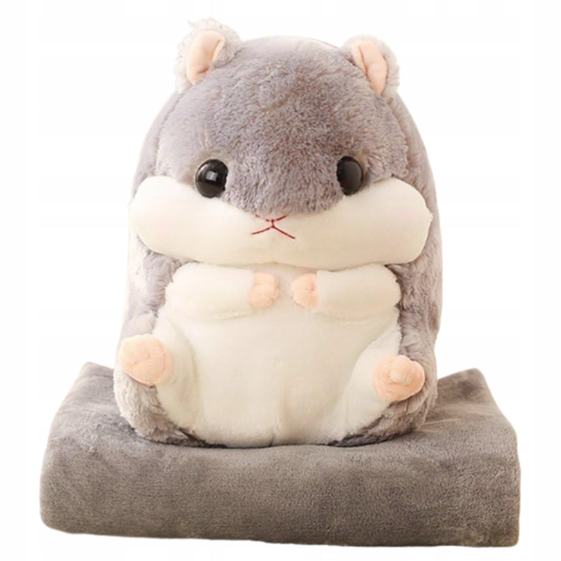 Rinkinys 3in1 Antklodė-Masiuotė Hamsteris Pilkas Minkštas Žaislas Pliušinis Pagalvėlė Antklodėlė 2in1
