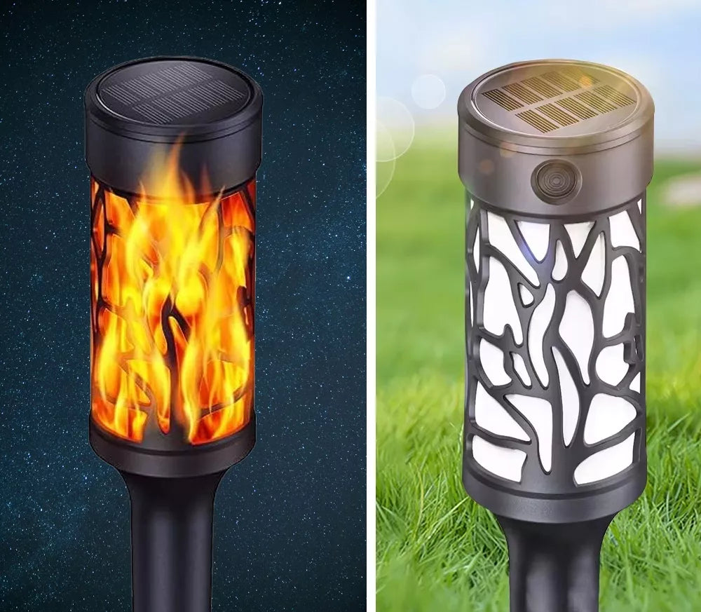 6x LED saulės šviestuvų komplektas sodui, deglo su liepsna imitacija, smeigiamas