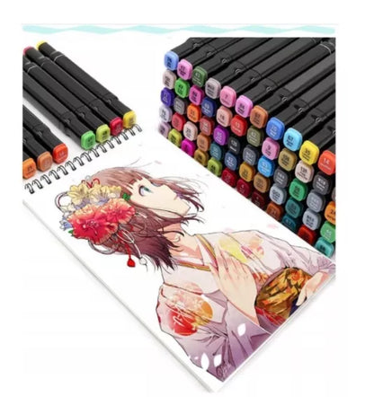Dvipusių alkoholinių žymeklių rinkinys 80 vnt. flomasteriai
