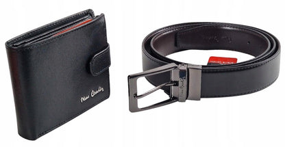 Vyriškas odinis rinkinys Pierre Cardin – odinis diržas ir piniginė. DOVANA.