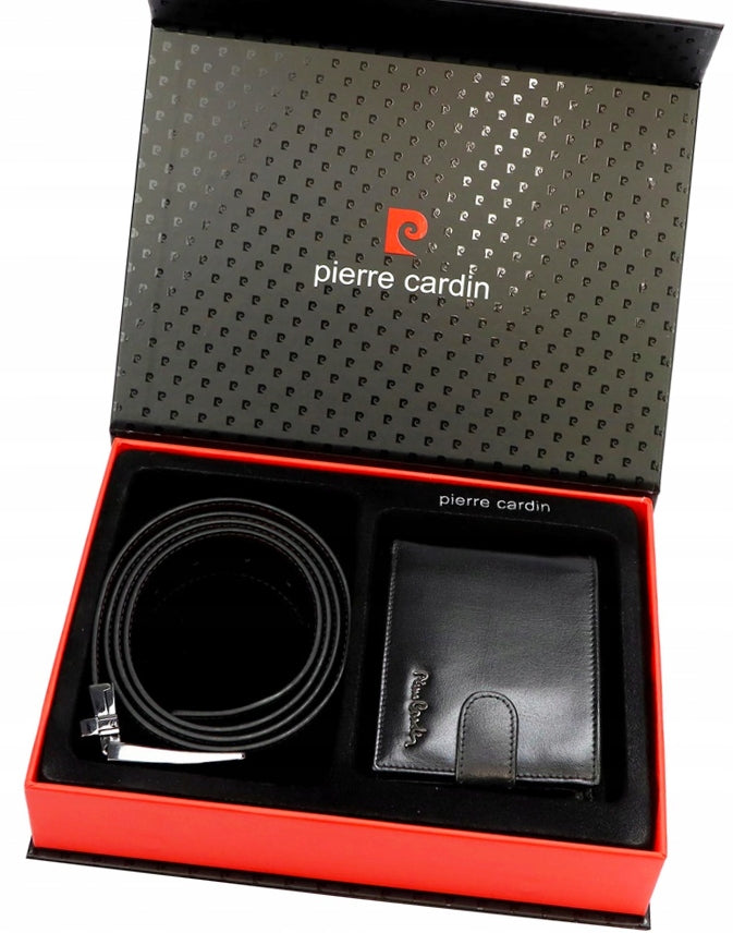 Vyriškas odinis rinkinys Pierre Cardin – odinis diržas ir piniginė. DOVANA.