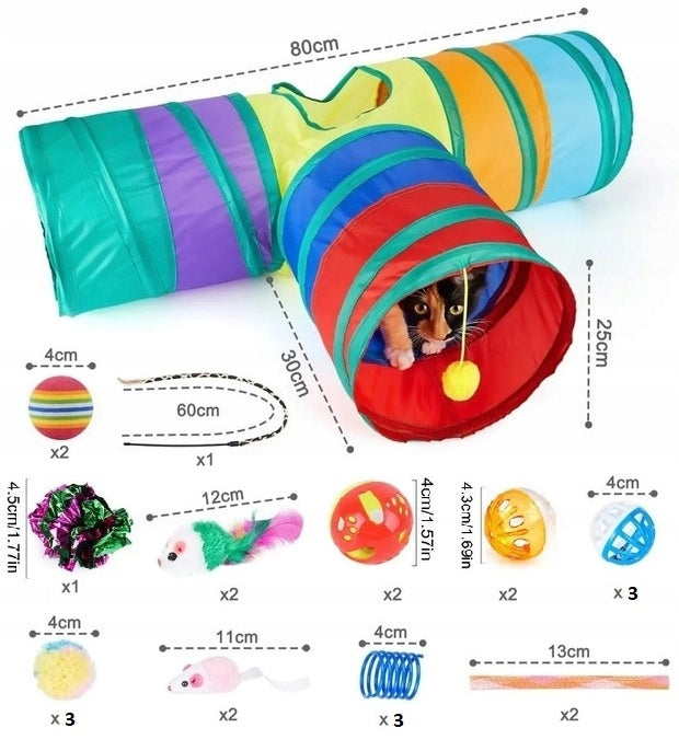 Žaislų rinkinys katėms Žuvis Pelė meškerė didelis tunelis namelis katei 24 vnt XXL