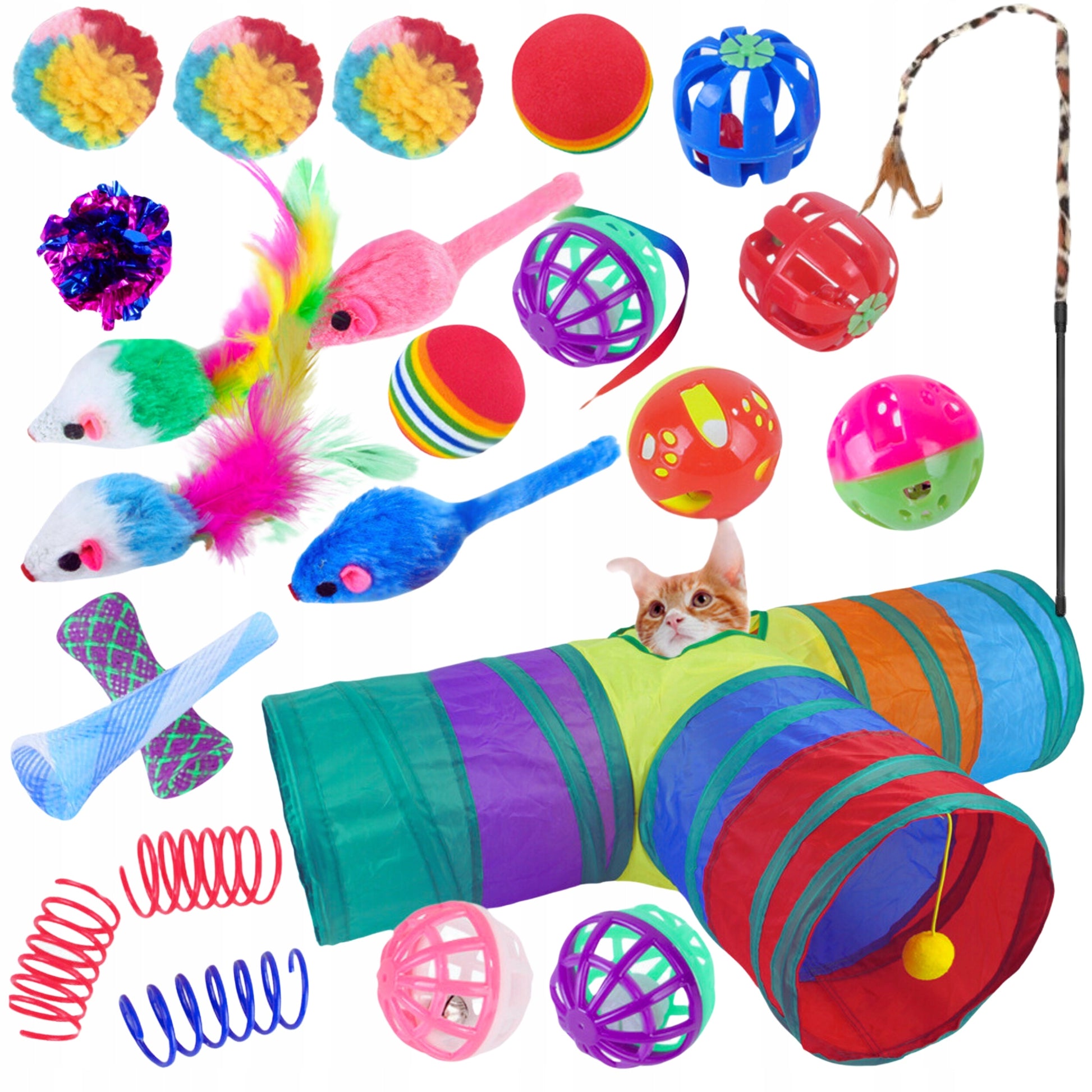 Žaislų rinkinys katėms Žuvis Pelė meškerė didelis tunelis namelis katei 24 vnt XXL