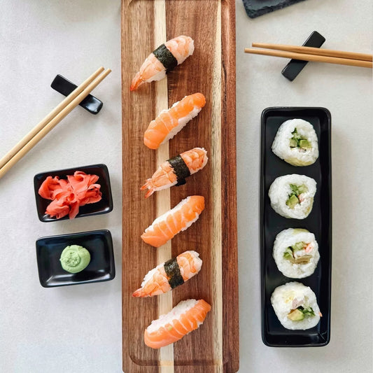 Sushi rinkinys 2 asmenims. Bambukinės lazdytės, dubenėliai, lėkštutė. Tadar 7 elementų