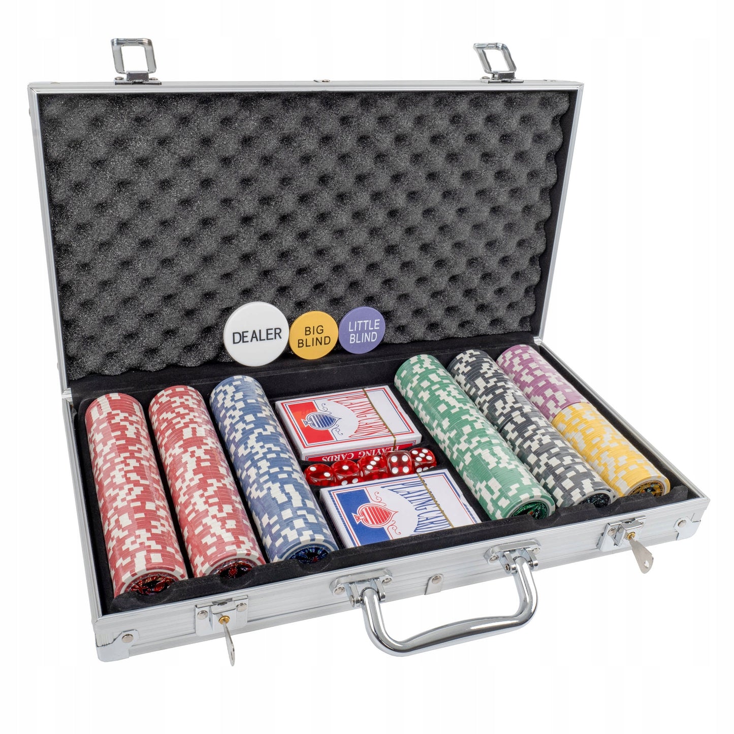 Premium Pokerio Rinkinys | 300 Žetonų, Lagaminas, Kortos, Kauliukai