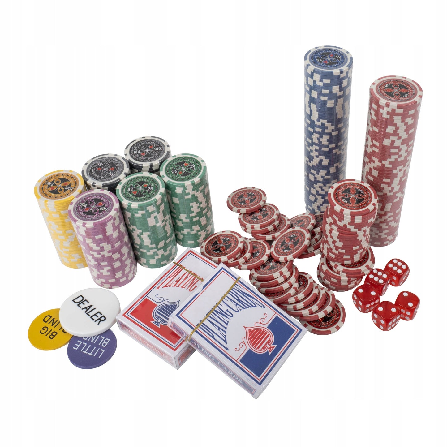 Premium Pokerio Rinkinys | 300 Žetonų, Lagaminas, Kortos, Kauliukai
