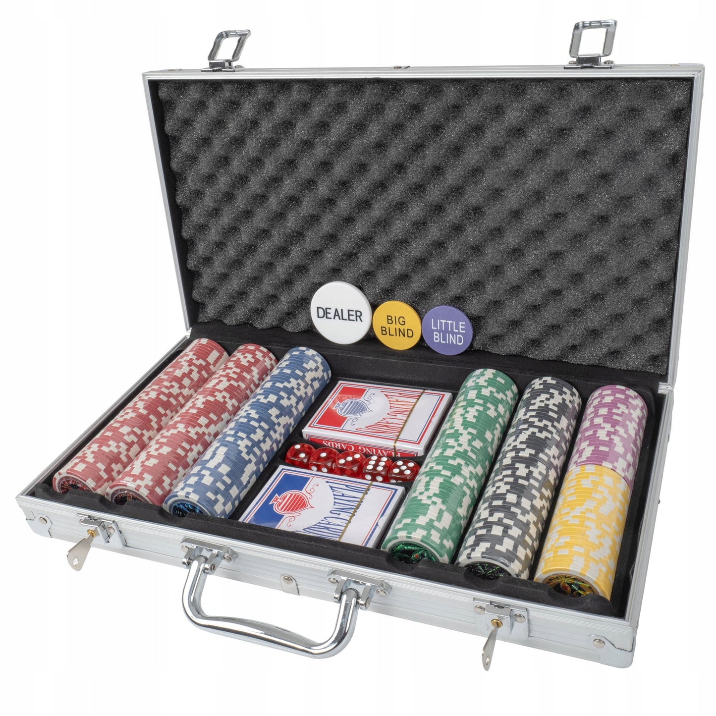 Premium Pokerio Rinkinys | 300 Žetonų, Lagaminas, Kortos, Kauliukai