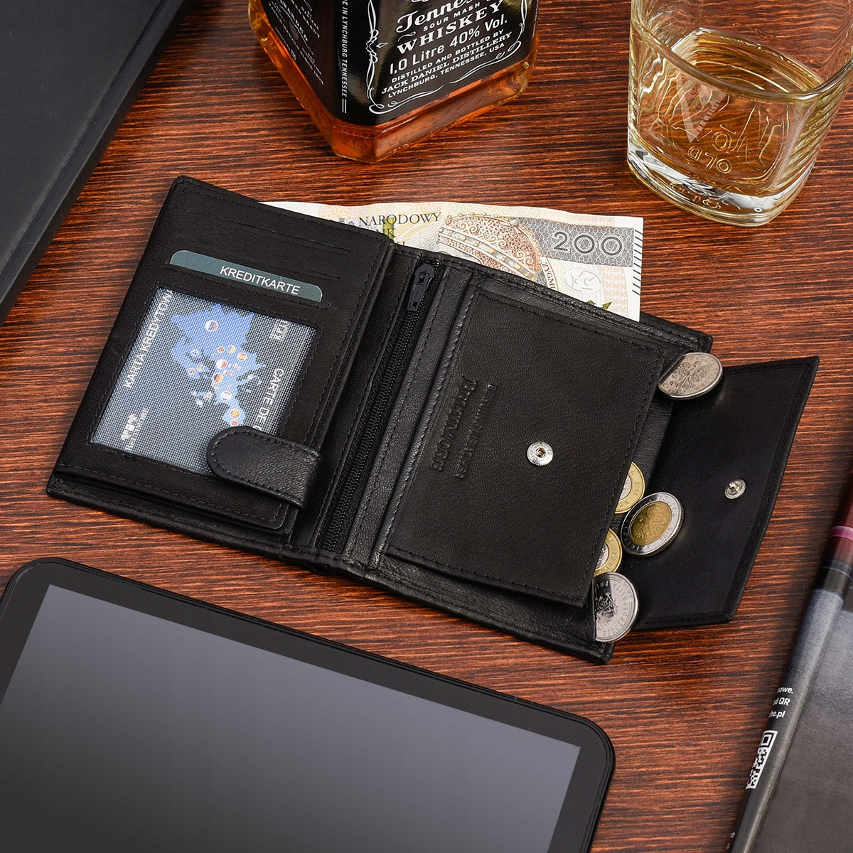 Vyriškas odinis piniginės ir diržo komplektas Beltimore