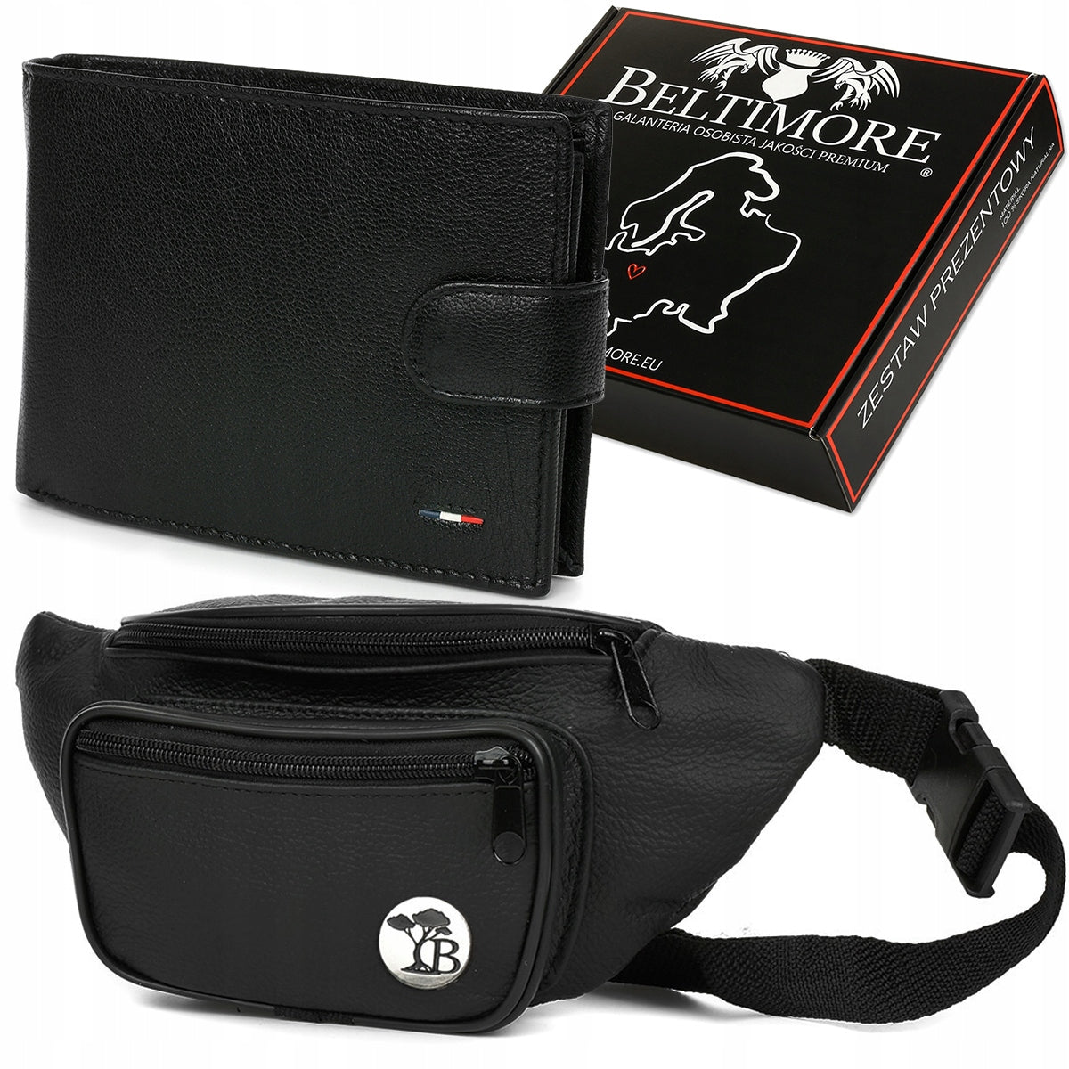 Vyriškas odinis dėklas-piniginė, klasikinis juodas, dovanų rinkinys Beltimore
