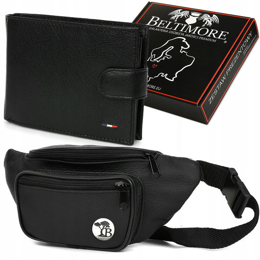 Vyriškas odinis dėklas-piniginė, klasikinis juodas, dovanų rinkinys Beltimore