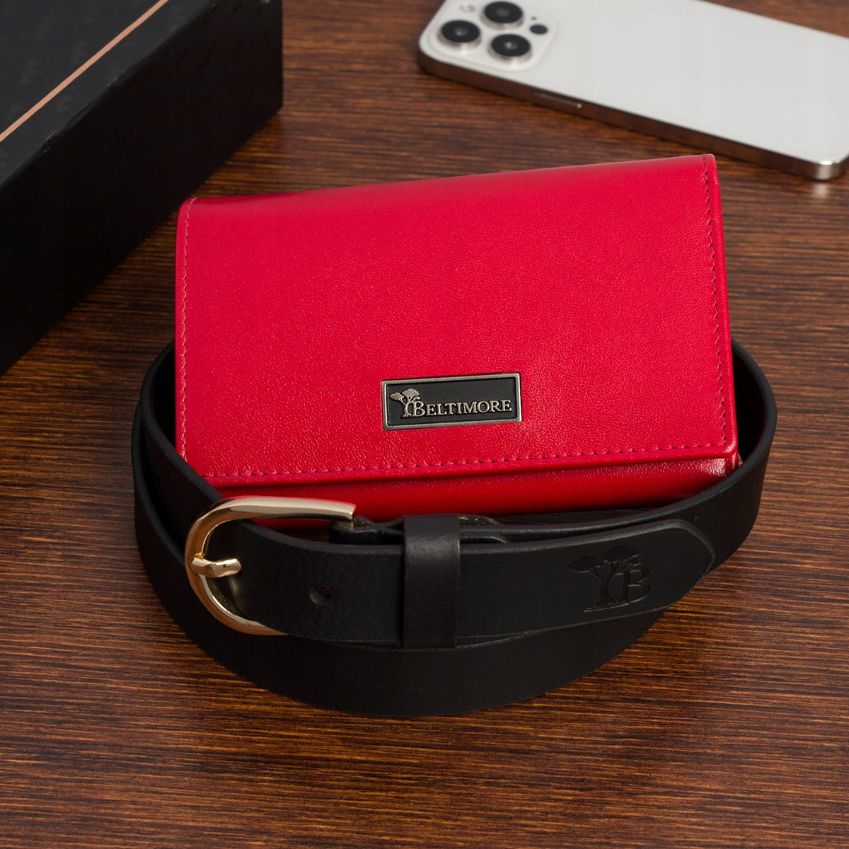 Dovanų rinkinys moteriškas odinis diržas, piniginė, dėžutė premium Beltimore