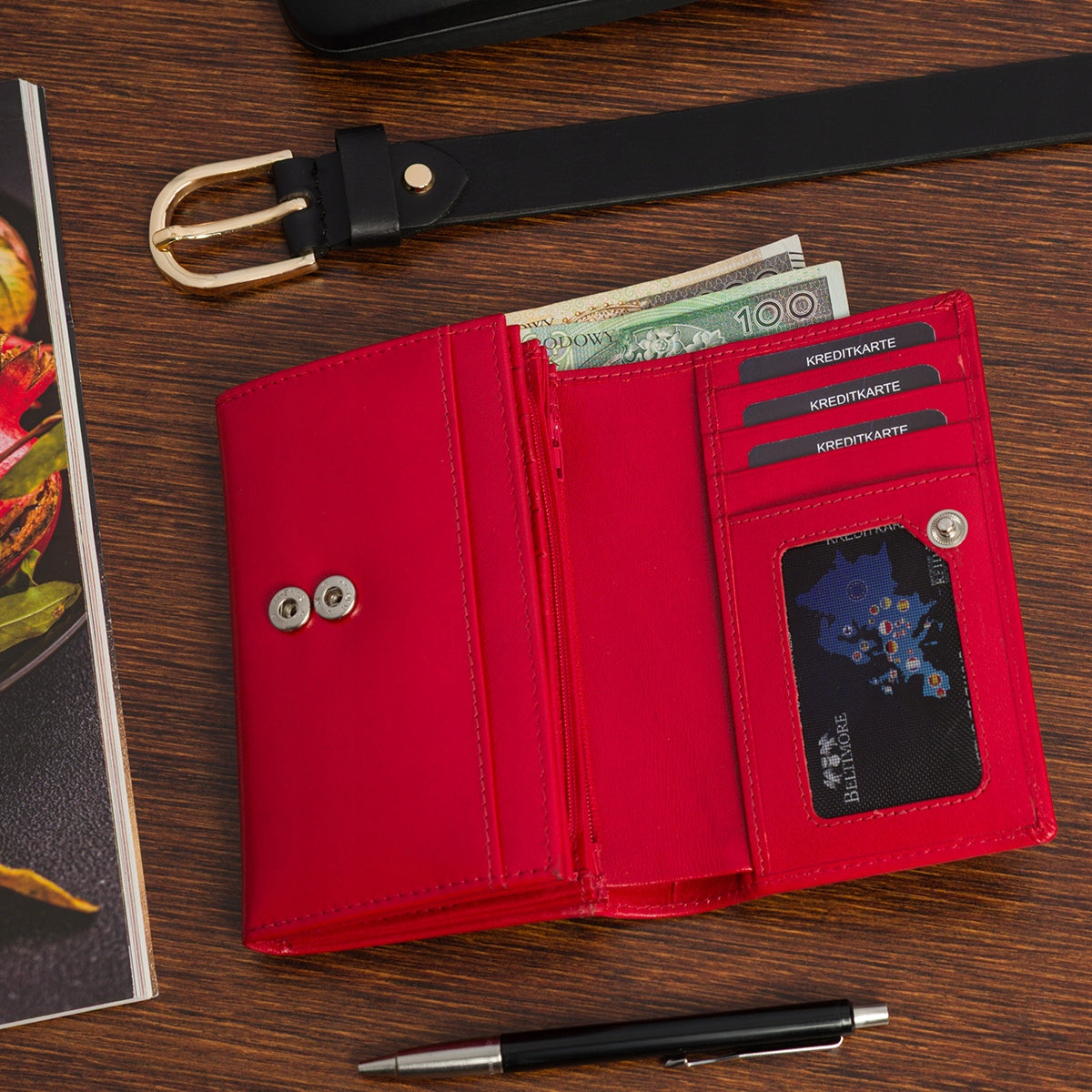 Dovanų rinkinys moteriškas odinis diržas, piniginė, dėžutė premium Beltimore