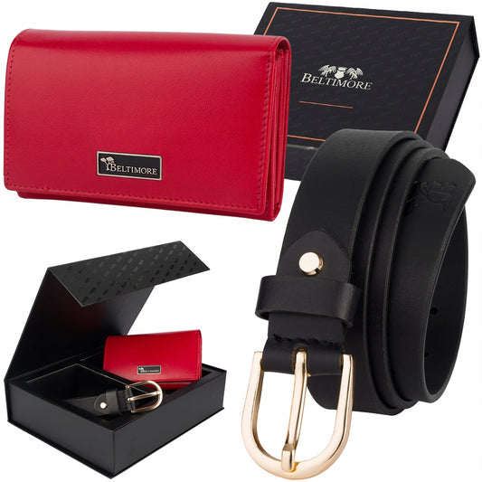 Dovanų rinkinys moteriškas odinis diržas, piniginė, dėžutė premium Beltimore