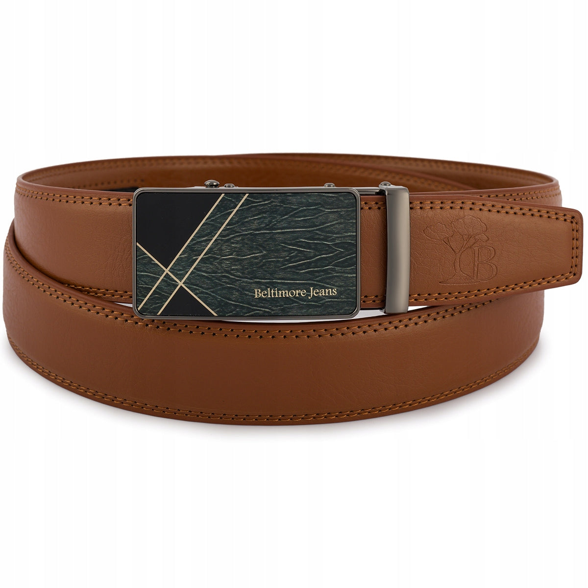 Vyriškas odinis diržo ir piniginės rinkinys rudos spalvos dėžutėje Beltimore