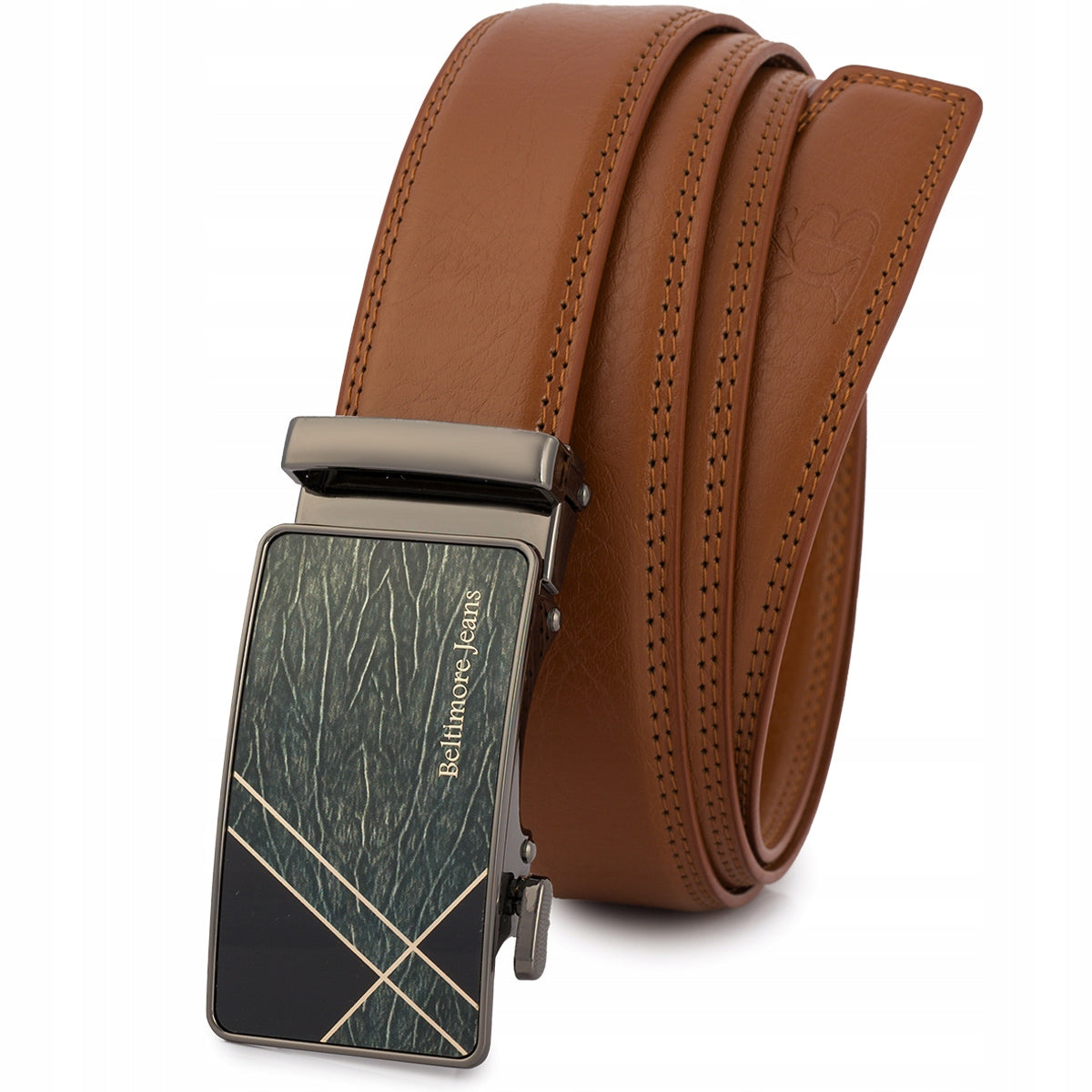 Vyriškas odinis diržo ir piniginės rinkinys rudos spalvos dėžutėje Beltimore