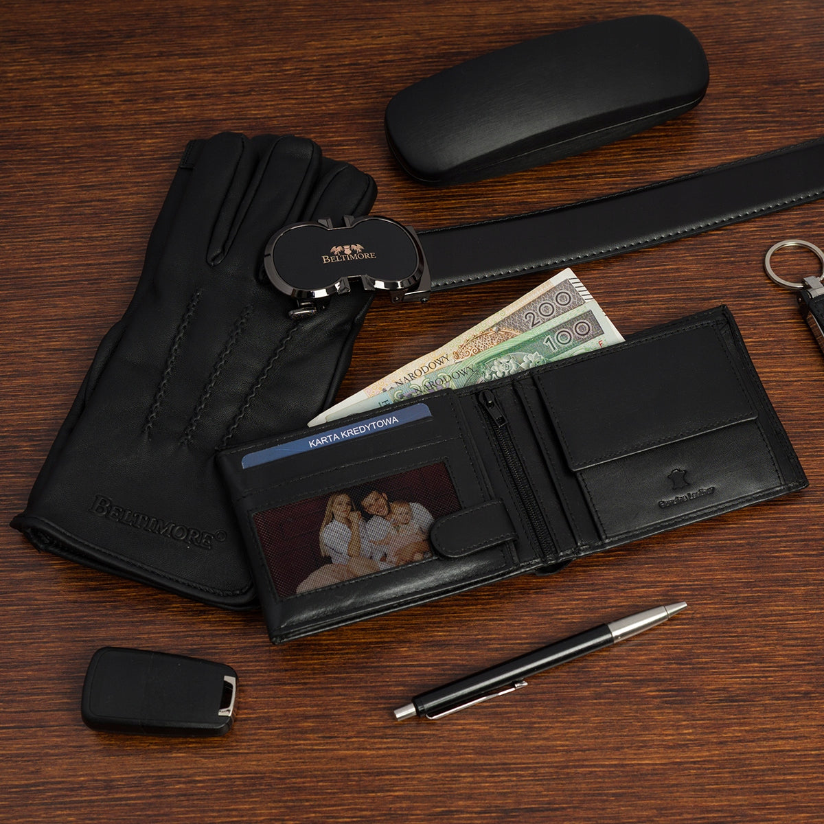 Vyriškas odinis diržas, piniginė, dėžutė, premium dovanų rinkinys Beltimore