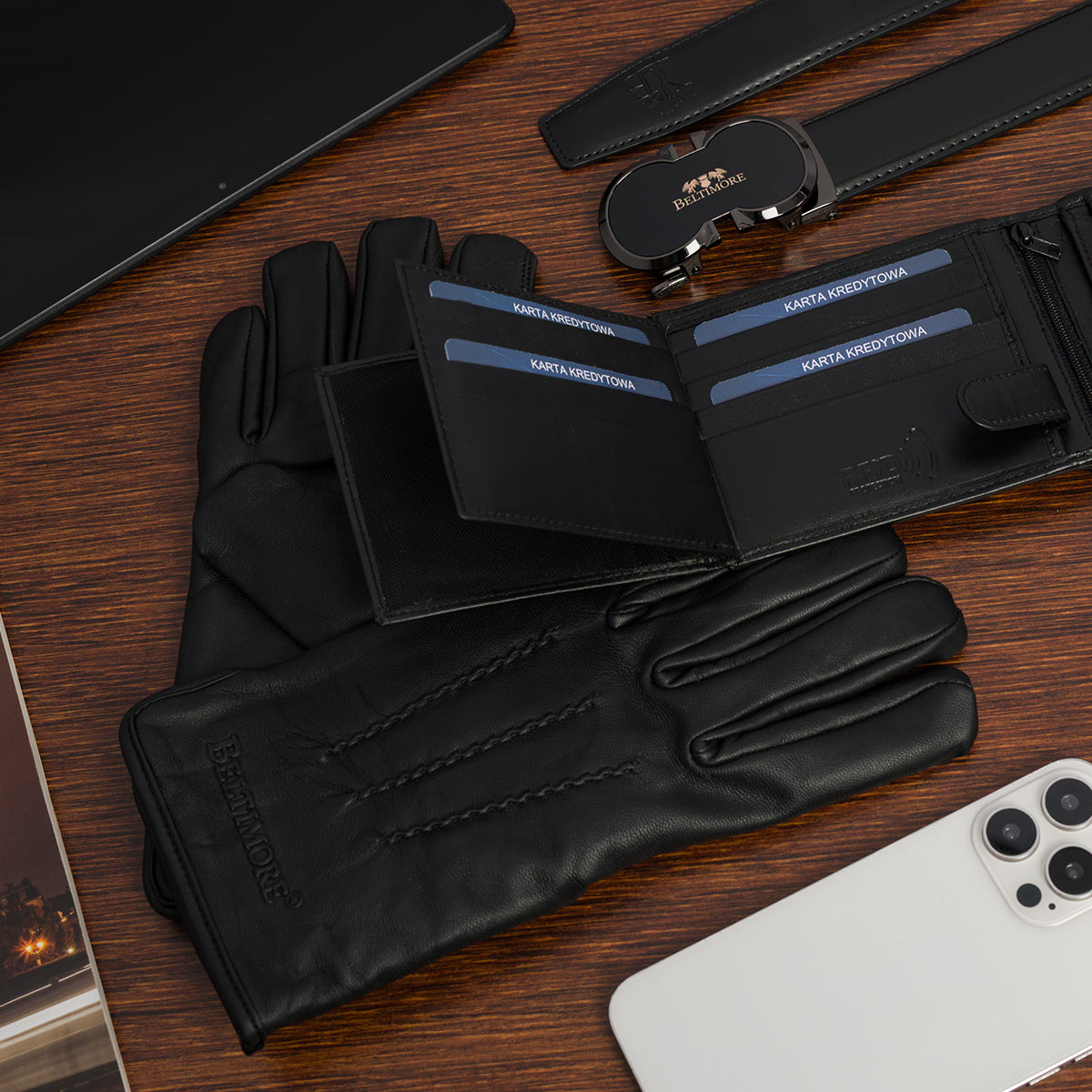 Vyriškas odinis diržas, piniginė, dėžutė, premium dovanų rinkinys Beltimore