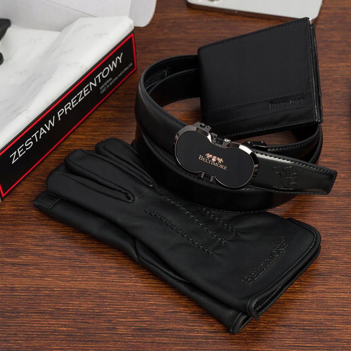 Vyriškas odinis diržas, piniginė, dėžutė, premium dovanų rinkinys Beltimore