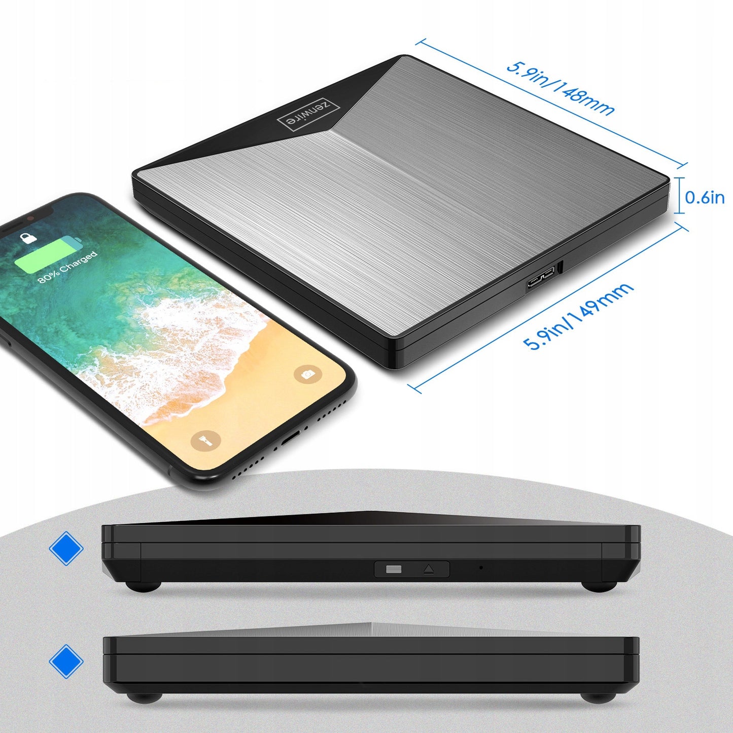 Išorinis DVD CD USB-C 3.0 grotuvas rašytuvas nešiojamam kompiuteriui