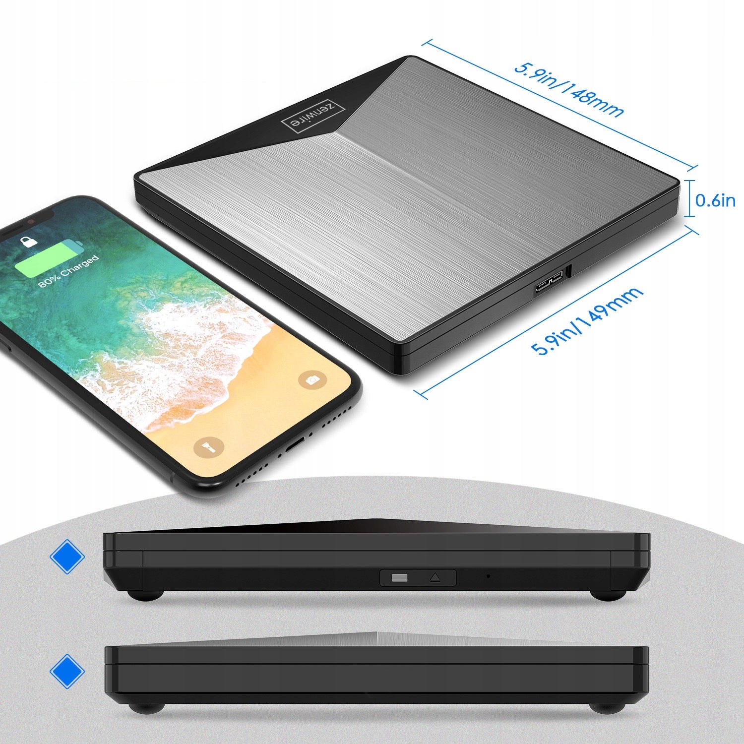 Išorinis DVD CD USB-C 3.0 grotuvas rašytuvas nešiojamam kompiuteriui