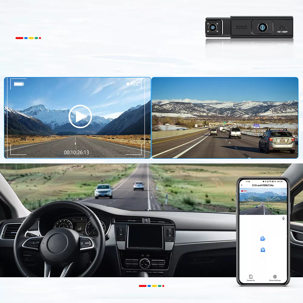Vaizdo įrašymo įrenginys 3 kameros automobilio kamera priekiniam stiklui Wifi