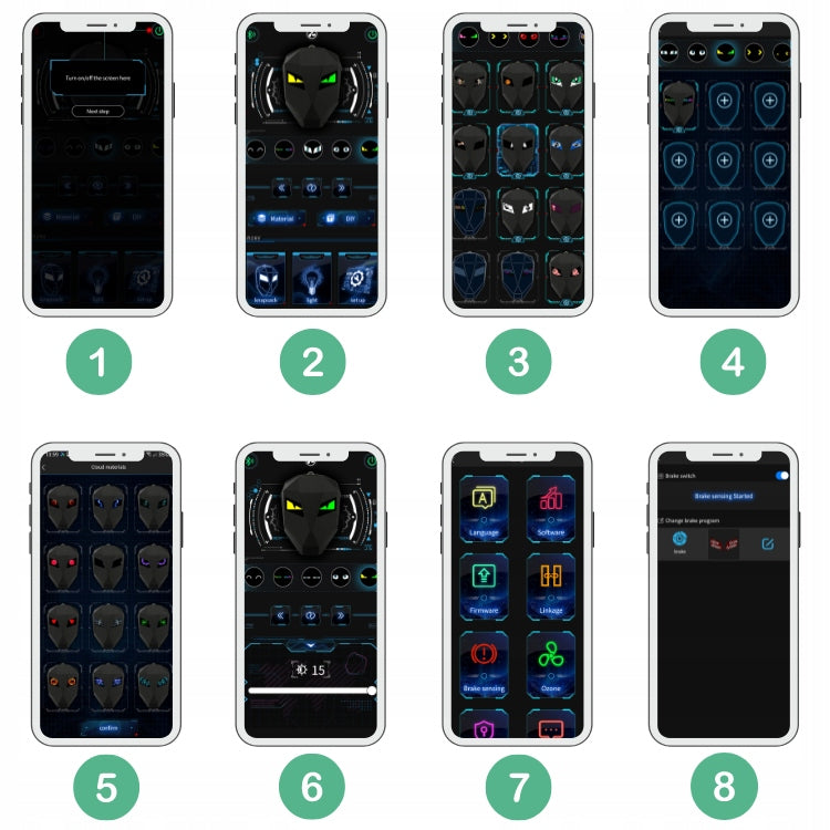 MOTOCIKLO KUPRINĖ SU LED AKIMIS NEPERŠLAMPAMA MOTOCIKLININKŲ ŠALMUI EKRANAS BLUETOOTH