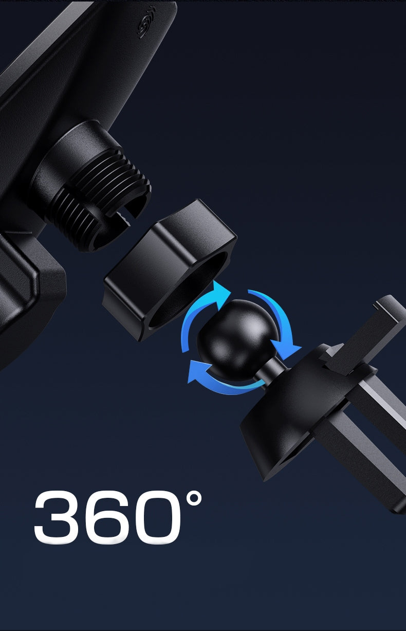 Automobilinis laikiklis telefonui su belaidžiu įkrovikliu, priekiniam stiklui, grotelėms, prietaisų skydeliui