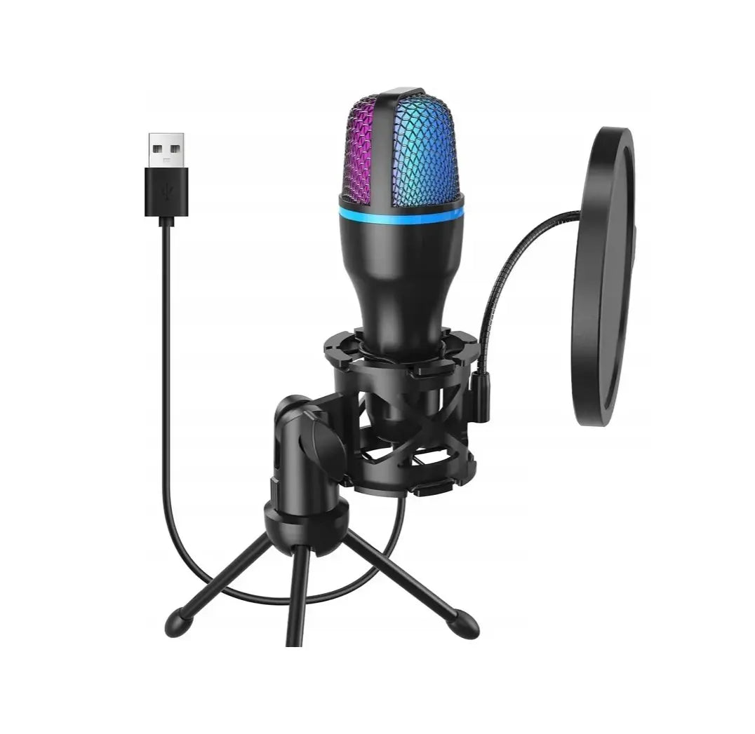 USB talpinis mikrofonas RGB – žaidimams, streamingui, vaizdo skambučiams + dėklas