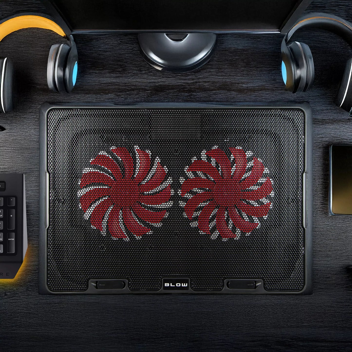 Nešiojamojo kompiuterio aušinimo stovas 12-17 colių, USB, LED, raudonas, 2 ventiliatoriai