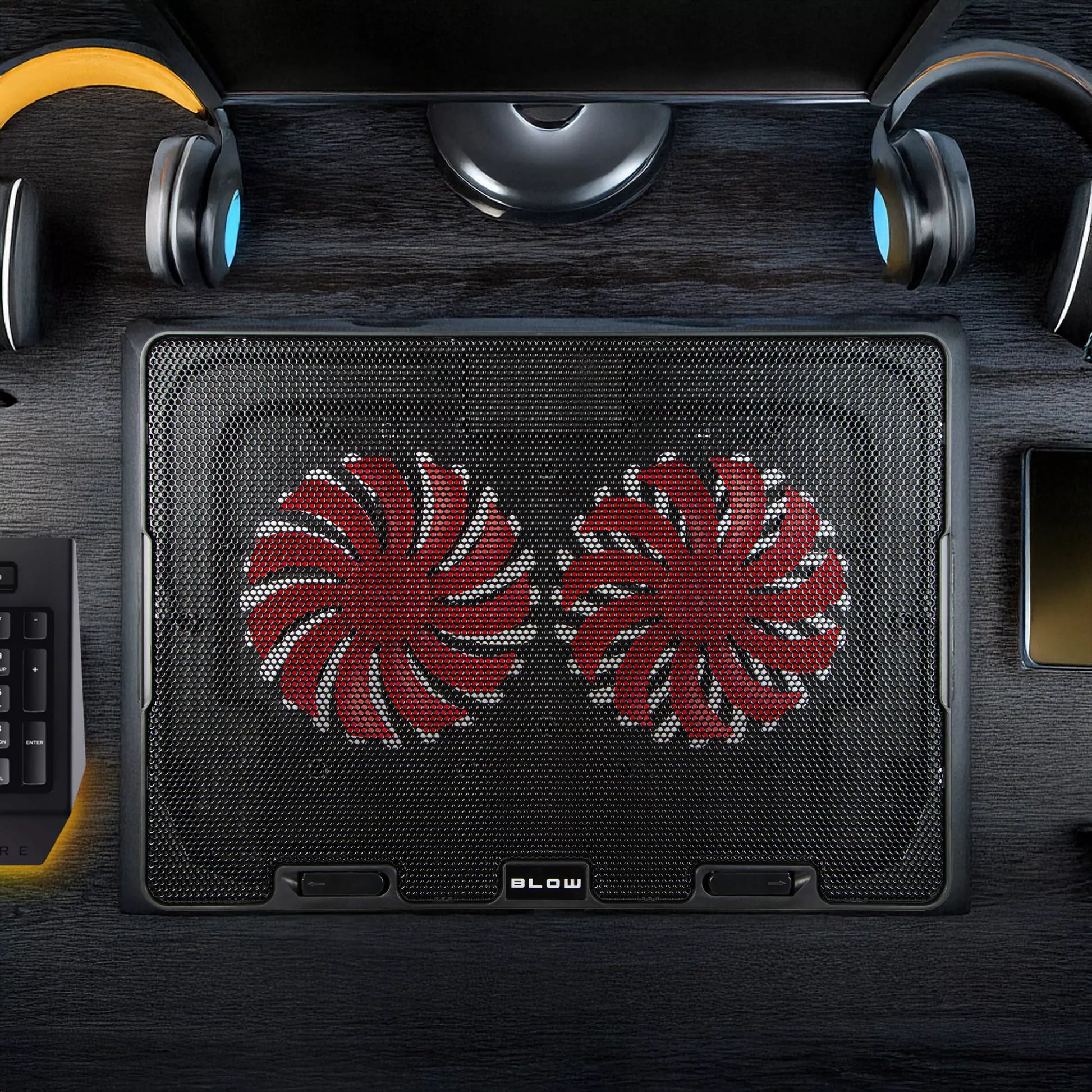 Nešiojamojo kompiuterio aušinimo stovas 12-17 colių, USB, LED, raudonas, 2 ventiliatoriai