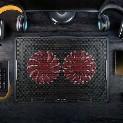 Nešiojamojo kompiuterio aušinimo stovas 12-17 colių, USB, LED, raudonas, 2 ventiliatoriai